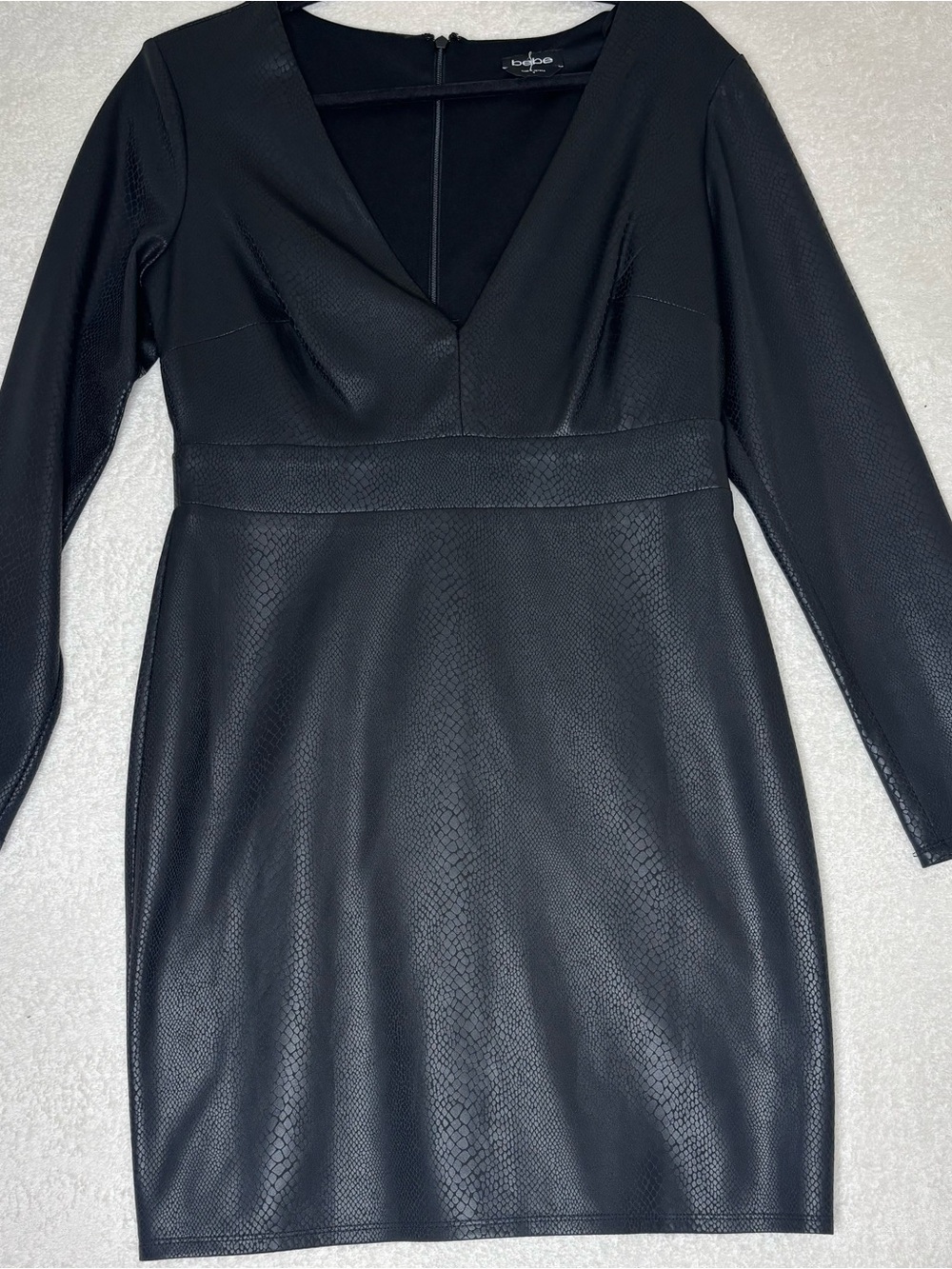 bebe Black Faux Leather Midi Dress with Subtle Snake Texture
